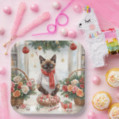 Cat is arranging Christmas Flowers Pappteller (Party)