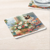 Cat is arranging Christmas Flowers Rechteckiger Pappuntersetzer (angewinkelt)
