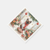 Cat is arranging Christmas Flowers Serviette (Ecke)