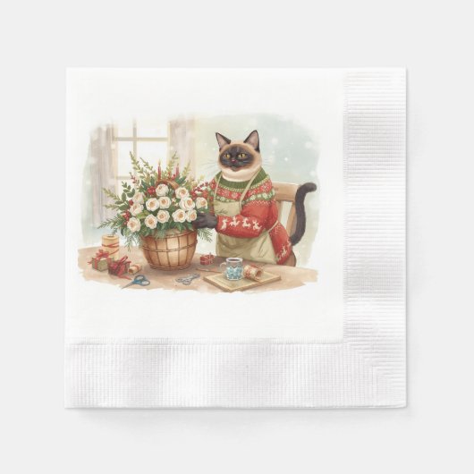 Cat is arranging Christmas Flowers Serviette (Vorderseite)