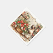 Cat is arranging Christmas Flowers Serviette (Ecke)