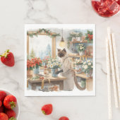 Cat is arranging Christmas Flowers Serviette (Beispiel)