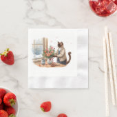 Cat is arranging Christmas Flowers Serviette (Beispiel)