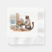 Cat is arranging Christmas Flowers Serviette (Vorderseite)