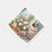 Cat is arranging Christmas Flowers Serviette (Ecke)