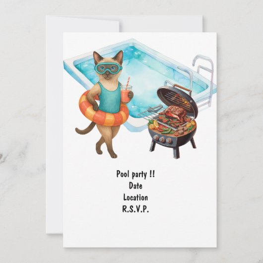 Cat is at the pool for pool party einladung (Vorderseite)