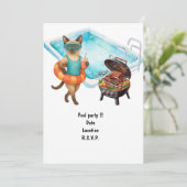 Cat is at the pool for pool party einladung (Stehend Vorderseite)