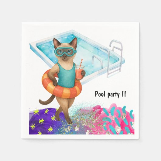 Cat is at the pool for pool party serviette (Vorderseite)