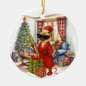 Cat is Christmas boxing Keramik Ornament (Vorne)