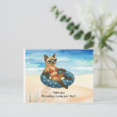 Cat ist am Strand danke Postkarte (Stehend Vorderseite)