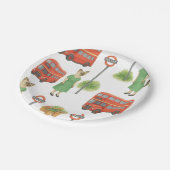 Cat ist in London England mit Double Decker Bus Pappteller (Schrägansicht)