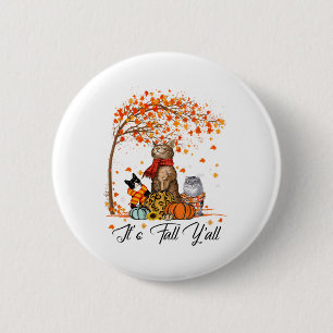 Cat It's Fall Y’all Pumpkins Autumn Halloween Cat Button