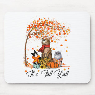 Cat It's Fall Y’all Pumpkins Autumn Halloween Cat Mousepad