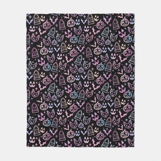 Cat Jack O'Lantern Pumpkin Halloween Schwarzes Dek Fleecedecke (Vorderseite)