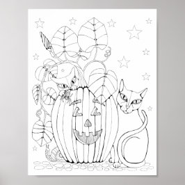 Cat Jack O'Lantern Scandinage Art Poster