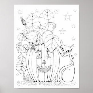 Cat Jack O'Lantern Scandinage Art Poster