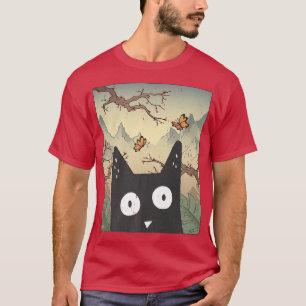 Cat Japanese Cherry Blossom Ästhetik Alt Niedlich  T-Shirt