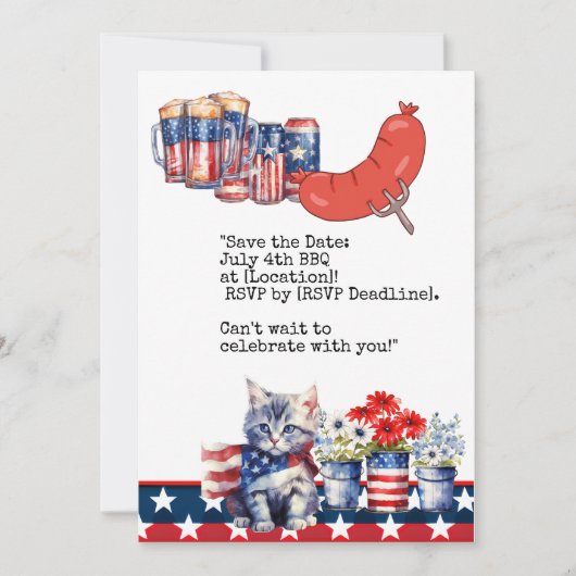 Cat July 4th Independence Day Barbecue Party Einladung (Vorderseite)