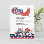 Cat July 4th Independence Day Barbecue Party Einladung (Stehend Vorderseite)