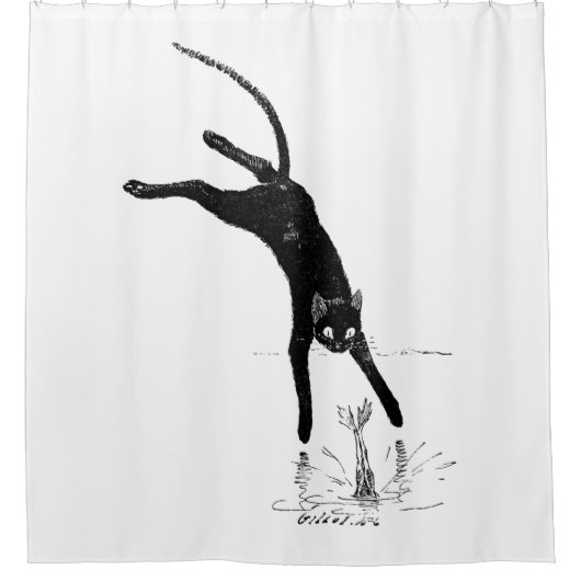 Cat Jumping in den Teich, Alexandre Steinlen Duschvorhang (Vorderseite)