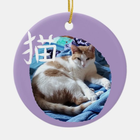 Cat Kanji mit Ihrem Foto Ornament (Vorne)
