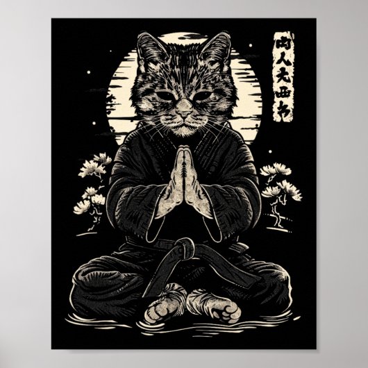 Cat Karate Fighter Animal Judo Meditative Pose Poster (Vorne)