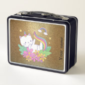 Cat Kawaii Golden sparkle Metall Brotdose (Rückseite)