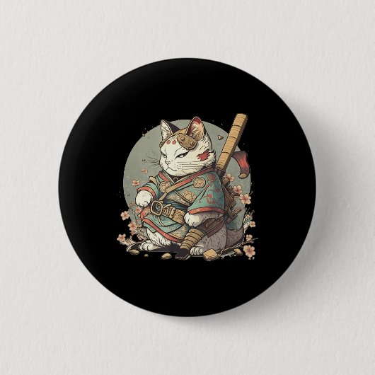 Cat Kawaii Style Samurai Anime Kitten Japanisch Button (Vorderseite)