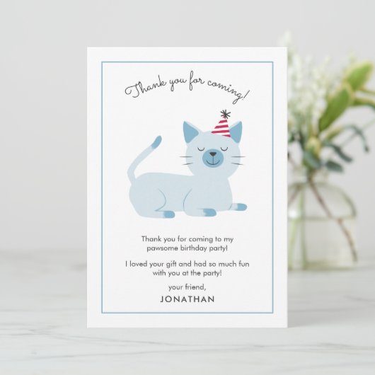 Cat Kindergeburtstag Party Niedlich Dankeskarte (Stehend Vorderseite)