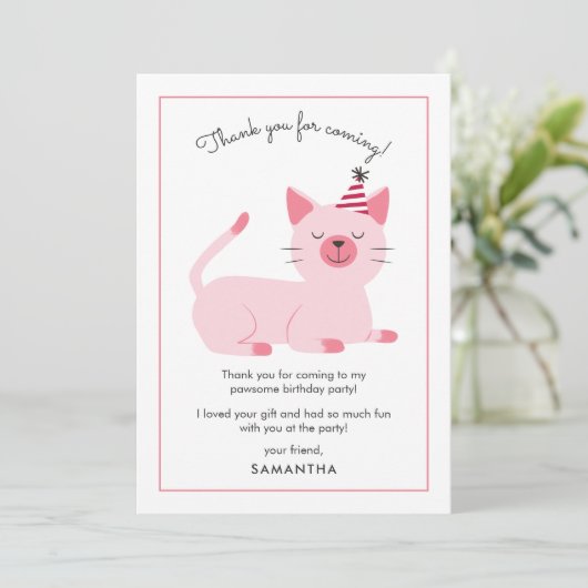 Cat Kindergeburtstag Party Niedlich Dankeskarte (Stehend Vorderseite)