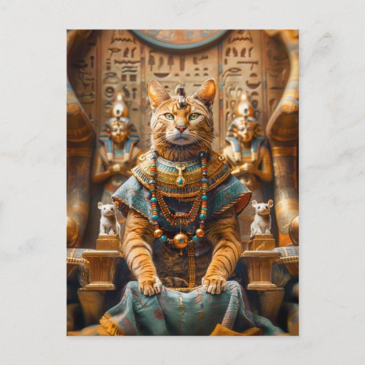 Cat King auf Pharao's Throne Postkarte (Vorderseite)