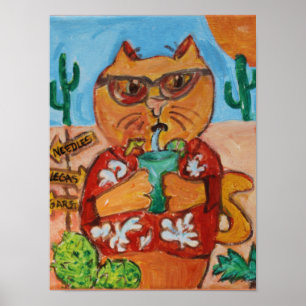 Cat Kitschy Folk Art Fun Design Poster
