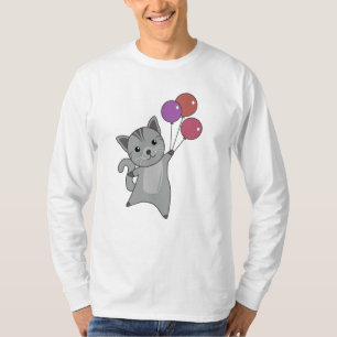 Cat Kitten Balloons Niedlicher Tiere Grau Katzen T-Shirt