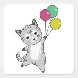 Cat Kitten Balloons Sweet Animals Tricolor Quadratischer Aufkleber