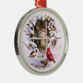 Cat Kitten Birds Snow Family Ornament Aus Metall (Rechts)