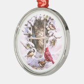 Cat Kitten Birds Snow Family Ornament Aus Metall (Links)