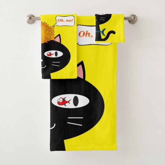 Cat Kitten Fisch Gelbes Badezimmer Handtuchhandtuc Badhandtuch Set (Insitu)
