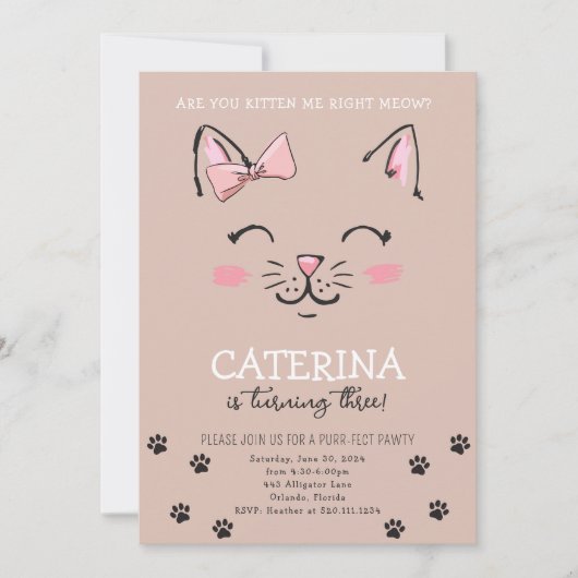 Cat Kitten Geburtstagsparty Einladung (Vorderseite)