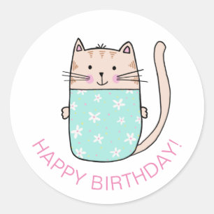 Cat Kitten Happy Birthday Runder Aufkleber