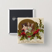 Cat Kitten Holly Winterberry Button (Vorne & Hinten)