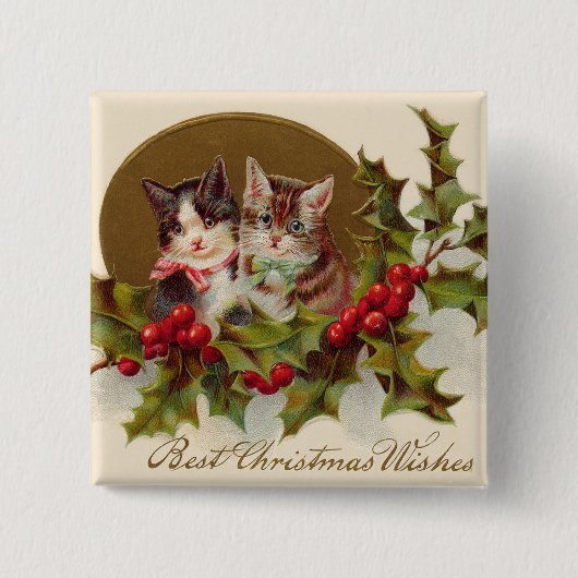 Cat Kitten Holly Winterberry Button (Vorderseite)