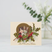 Cat Kitten Holly Winterberry Feiertagspostkarte (Stehend Vorderseite)