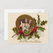 Cat Kitten Holly Winterberry Feiertagspostkarte (Vorne/Hinten)