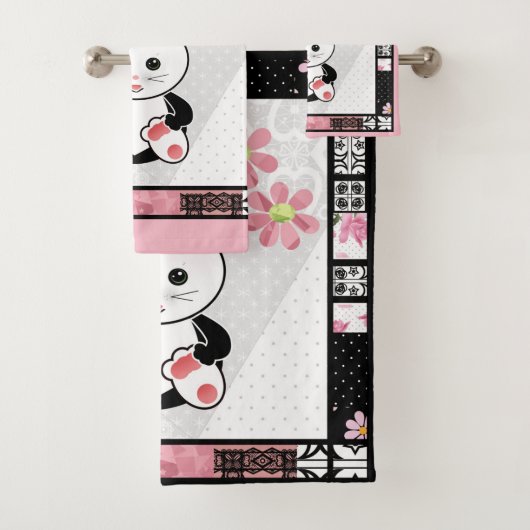 Cat kitten Illustration Kinder kindisch drucken Badhandtuch Set (Insitu)