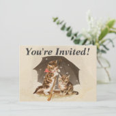 Cat Kitten kitty antiken Vintag hübsch niedlich Einladung (Stehend Vorderseite)