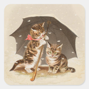 Cat Kitten kitty antiken Vintag hübsch niedlich Quadratischer Aufkleber