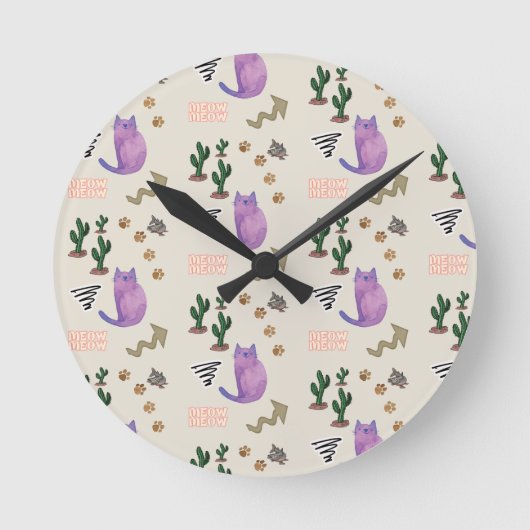 Cat Kitten Meow Time Clock Runde Wanduhr (Vorderseite)