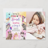 Cat Kitten Party Pawty Animals Girl Geburtstag Einladung (Vorderseite)