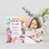 Cat Kitten Party Pawty Animals Girl Geburtstag Einladung (Stehend Vorderseite)