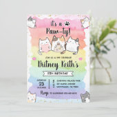 Cat Kitten Rainbow Birthday Boy Girl Einladung (Stehend Vorderseite)